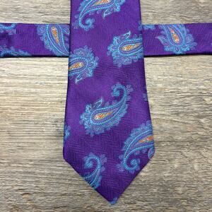 IKE Behar Purple Blue Paisley Mens 58" Pure Silk Woven Business Neck Tie EUC‎